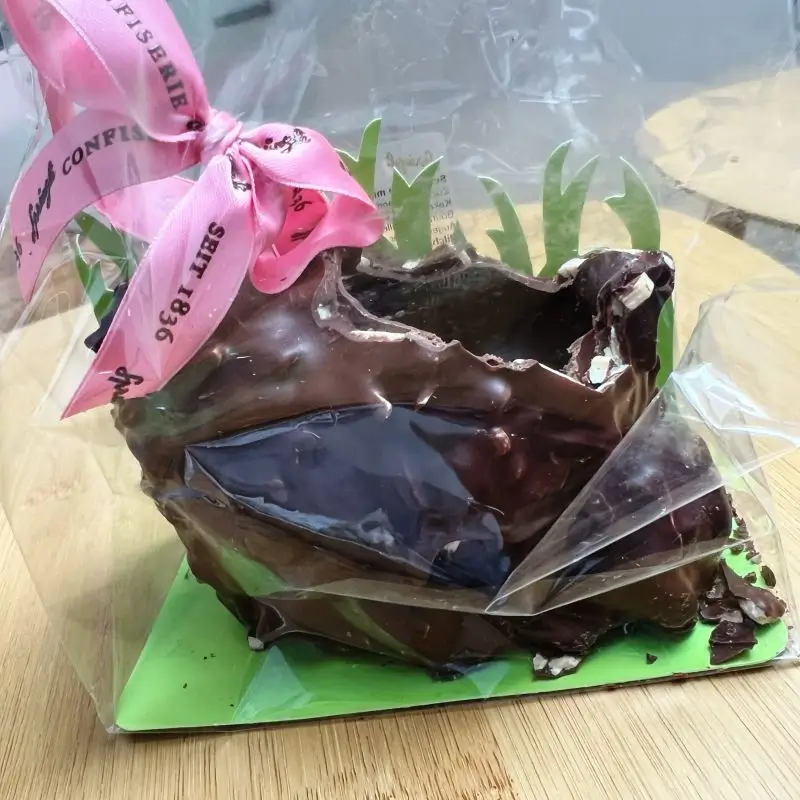 Partly eaten Confiserie Sprüngli chocolate Easter bunny symbolising client behaviour in wealth management