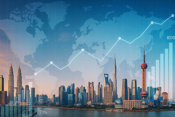 City skyline with financial chart illustrating global risk and emerging markets growth.