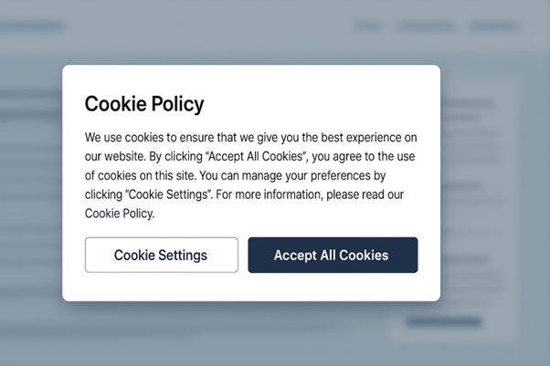 Cookie policy consent banner highlighting data protection, compliance and transparency in digital wealth management